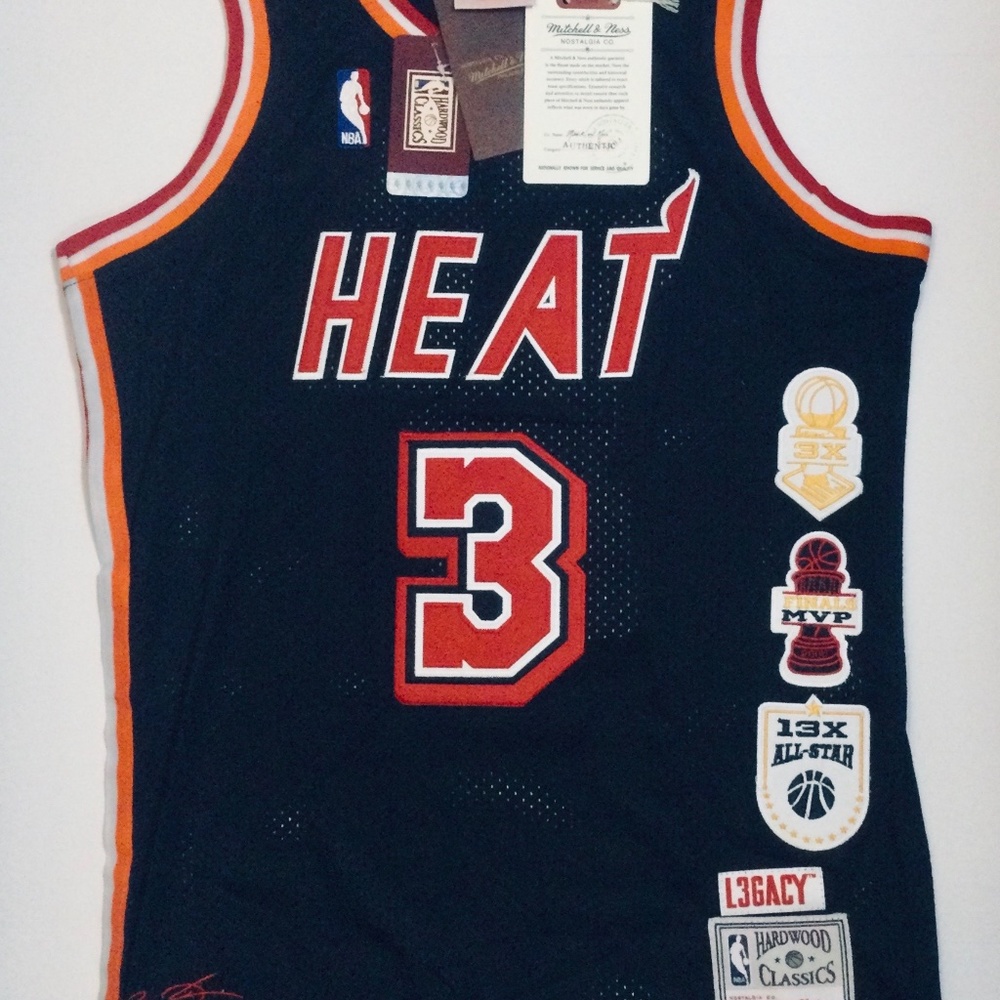 DWYANE WADE 3 MIAMI HEAT MITCHELL & NESS HARDWOOD CLASSICS LEGACY JERSEY